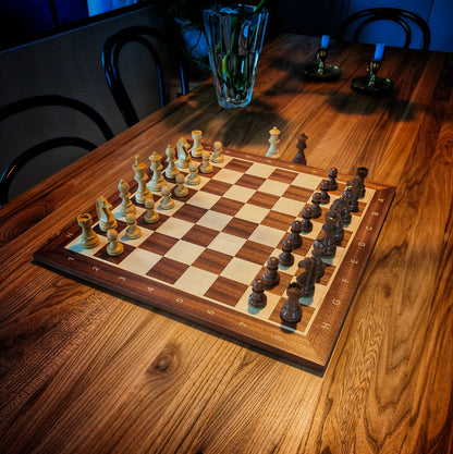 Chess Board MAHOGANY & Chess Pieces GERMAN STAUNTON